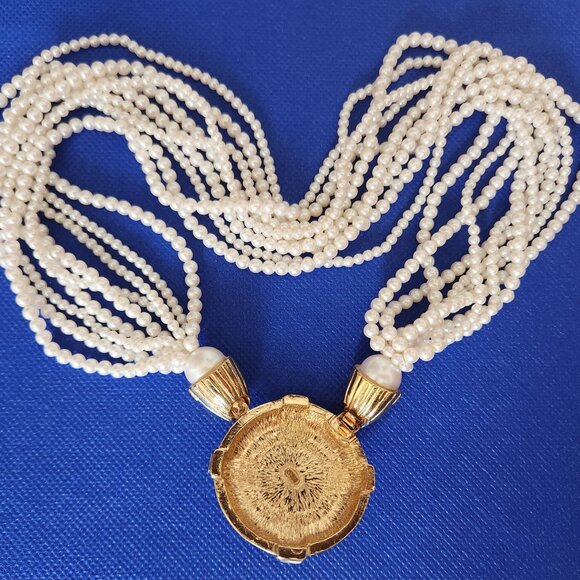 1980–S OSCAR (OSCAR DE LA RENTA) VINTAGE STATEMENT NECKLACE DECORATED FAUX PEARL - Picture 4 of 5